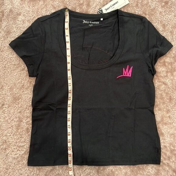 NWT Juicy Couture Black Licorice Embroidered "Stay Juicy" Logo Tee Fitted Size M - Picture 3 of 9